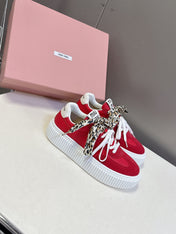 MIUMIU 25S SNEAKERS 45MM IN DARK RED SUEDE WITH LEOPARD-PRINT LACES