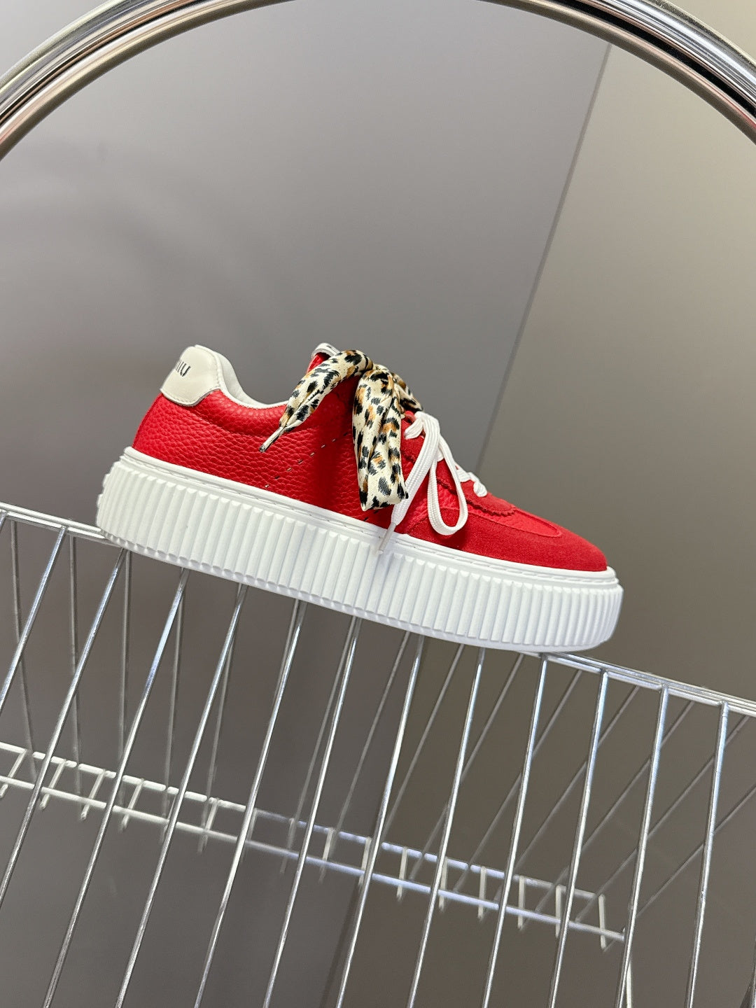 MIUMIU 25S SNEAKERS 45MM IN DARK RED SUEDE WITH LEOPARD-PRINT LACES