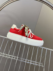 MIUMIU 25S SNEAKERS 45MM IN DARK RED SUEDE WITH LEOPARD-PRINT LACES