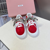 MIUMIU 25S SNEAKERS 45MM IN DARK RED SUEDE WITH LEOPARD-PRINT LACES
