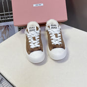 MIUMIU 25S SNEAKERS IN EARTH BROWN SUEDE WITH SHEARLING