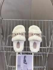 BALENCIAGA 25S SLIPPERS IN DUSTY PINK GRAY SUEDE AND WHITE WOOL
