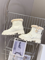 DIORALPS ANKLE BOOTS 25S IN WHITE LAMBSKIN AND BEIGE WOOL WITH GOLD HARDWARE