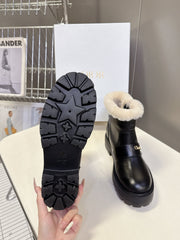 DIORALPS ANKLE BOOTS 25S IN BLACK LAMBSKIN AND BEIGE WOOL WITH SILVER HARDWARE