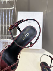 CELINE 26S HIGH-HEEL SANDALS 60 MM IN DARK RED CALFSKIN