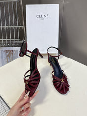 CELINE 26S HIGH-HEEL SANDALS 60 MM IN DARK RED CALFSKIN