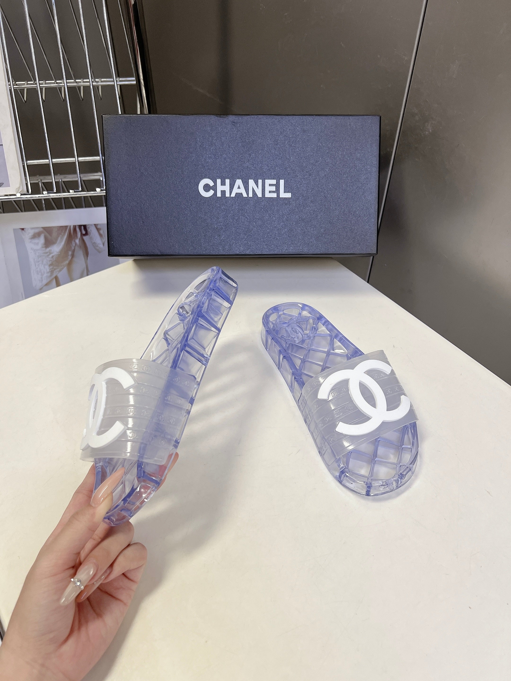 CHANEL 26S SLIDES IN LIGHT PURPLE PVC