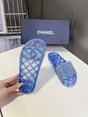 CHANEL 26S SLIDES IN BLUE PVC
