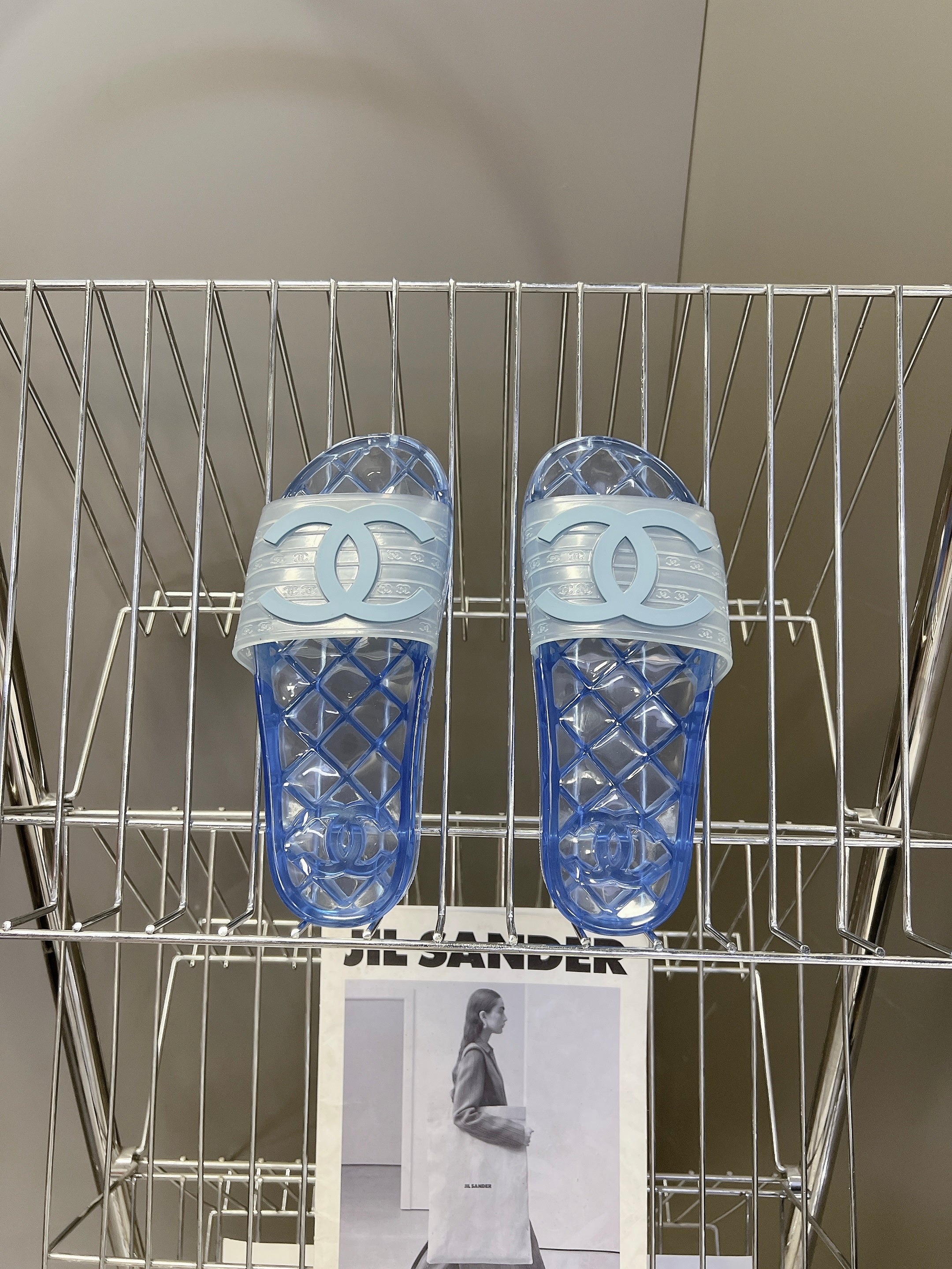 CHANEL 26S SLIDES IN BLUE PVC