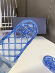 CHANEL 26S SLIDES IN BLUE PVC