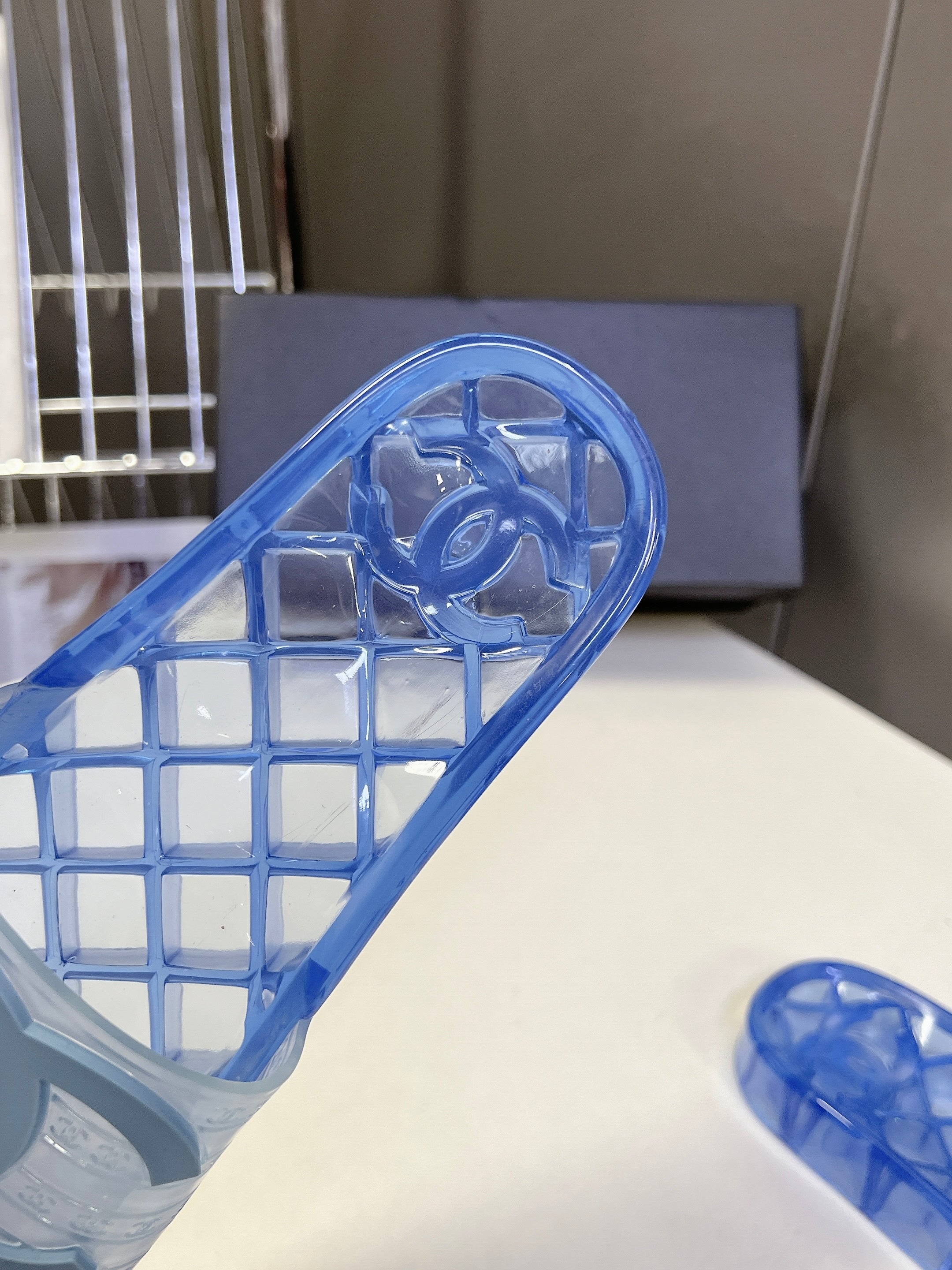 CHANEL 26S SLIDES IN BLUE PVC