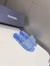 CHANEL 26S SLIDES IN BLUE PVC