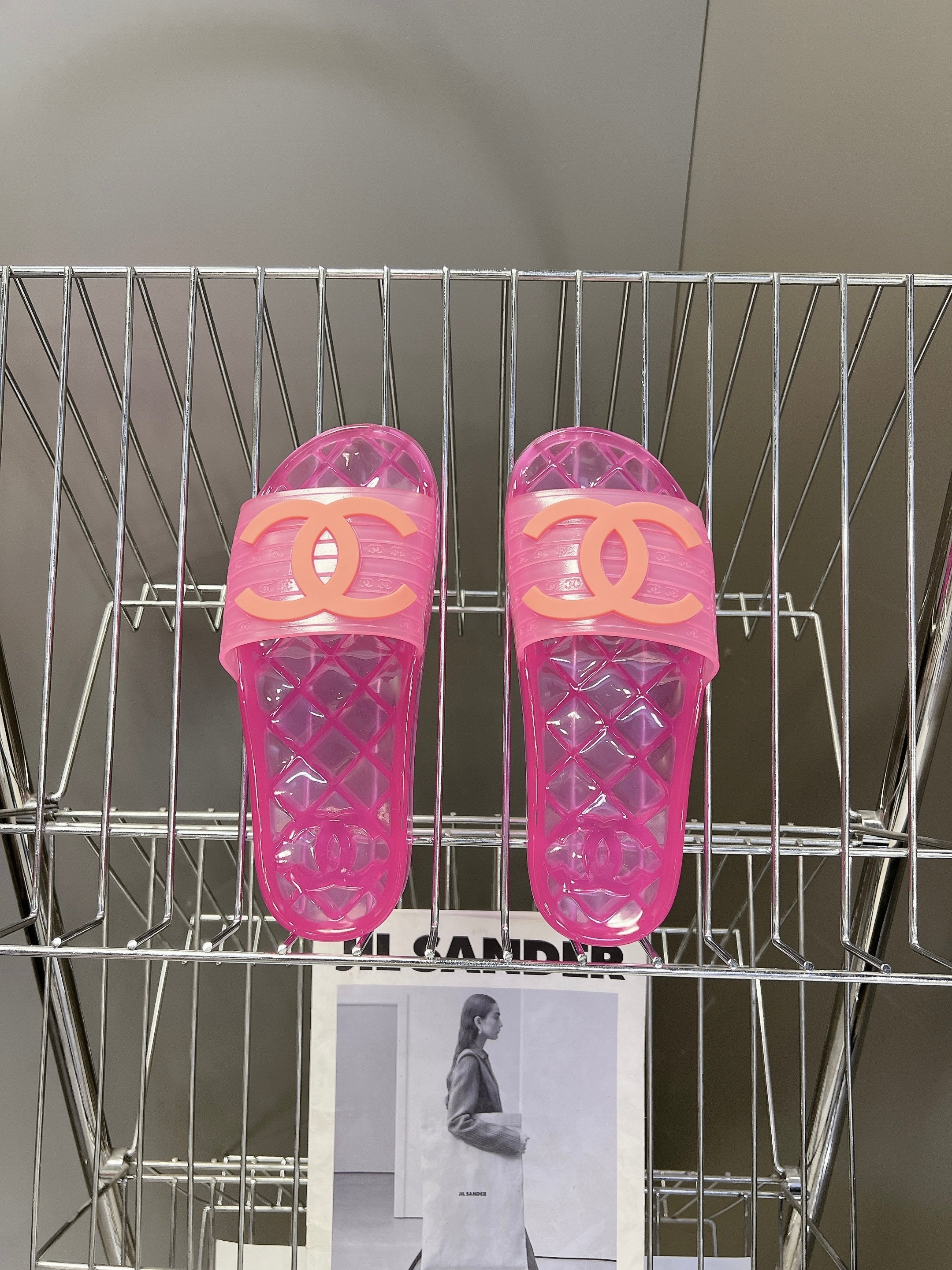 CHANEL 26S SLIDES IN DARK PINK PVC