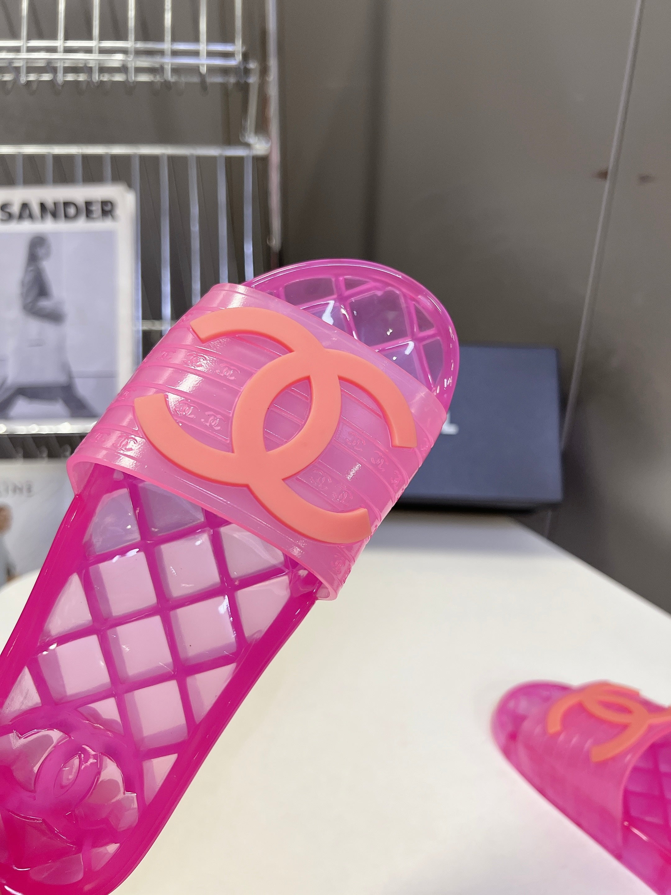 CHANEL 26S SLIDES IN DARK PINK PVC