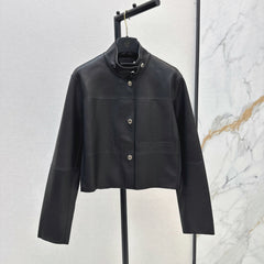 HERMES 25S STAND-COLLAR LEATHER JACKET 454