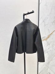 HERMES 25S STAND-COLLAR LEATHER JACKET 454