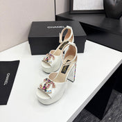CC HIGH SANDAL 25S 110 MM IN CREAM WHITE CALFSKIN WITH MULTICOLOR STONES