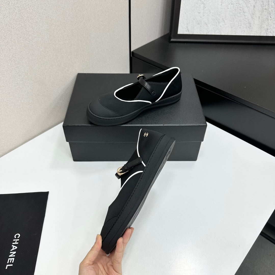 CHANEL 26S MARY JANE SNEAKERS IN BLACK FABRIC
