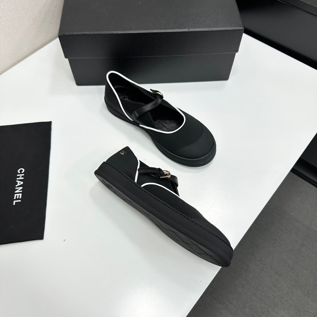 CHANEL 26S MARY JANE SNEAKERS IN BLACK FABRIC
