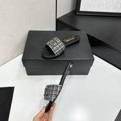 CHANEL 26S SANDALS IN BLACK LAMBSKIN TWEED