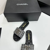 CHANEL 26S SANDALS IN BLACK LAMBSKIN TWEED