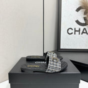CHANEL 26S SANDALS IN BLACK LAMBSKIN TWEED