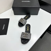 CHANEL 26S SANDALS IN BLACK LAMBSKIN TWEED