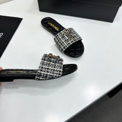 CHANEL 26S SANDALS IN BLACK LAMBSKIN TWEED