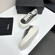 CHANEL 26S CHUNKY SNEAKERS IN GREY DIAMOND-PATTERNED WOVEN FABRIC
