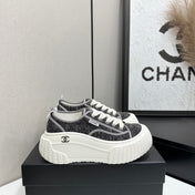 CHANEL 26S CHUNKY SNEAKERS IN GREY DIAMOND-PATTERNED WOVEN FABRIC
