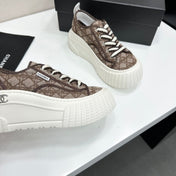CHANEL 26S CHUNKY SNEAKERS IN BROWN DIAMOND-PATTERNED WOVEN FABRIC