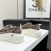 CHANEL 26S CHUNKY SNEAKERS IN BROWN DIAMOND-PATTERNED WOVEN FABRIC