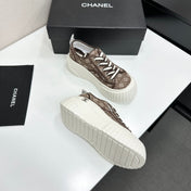 CHANEL 26S CHUNKY SNEAKERS IN BROWN DIAMOND-PATTERNED WOVEN FABRIC