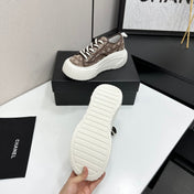 CHANEL 26S CHUNKY SNEAKERS IN BROWN DIAMOND-PATTERNED WOVEN FABRIC