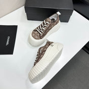 CHANEL 26S CHUNKY SNEAKERS IN BROWN DIAMOND-PATTERNED WOVEN FABRIC