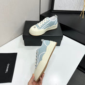 CHANEL 26S SNEAKERS IN LIGHT BLUE CHECKERED WOVEN FABRIC