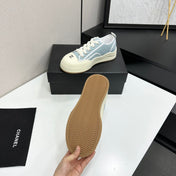 CHANEL 26S SNEAKERS IN LIGHT BLUE CHECKERED WOVEN FABRIC