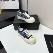 CHANEL 26S CHUNKY SNEAKERS IN NAVY BLUE DIAMOND-PATTERNED WOVEN FABRIC