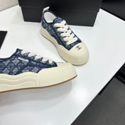 CHANEL 26S CHUNKY SNEAKERS IN NAVY BLUE DIAMOND-PATTERNED WOVEN FABRIC