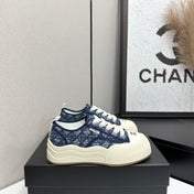 CHANEL 26S CHUNKY SNEAKERS IN NAVY BLUE DIAMOND-PATTERNED WOVEN FABRIC