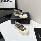 CHANEL 26S PLATFORM SNEAKERS IN BROWN CHECKERED TWEED FABRIC