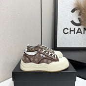 CHANEL 26S PLATFORM SNEAKERS IN BROWN CHECKERED TWEED FABRIC