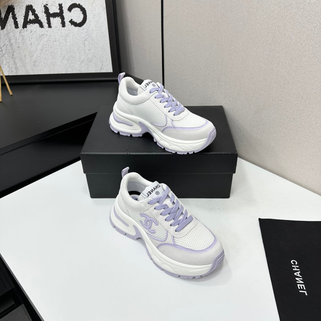 CHANEL 26S SNEAKERS IN WHITE AND LIGHT PURPLE CALFSKIN