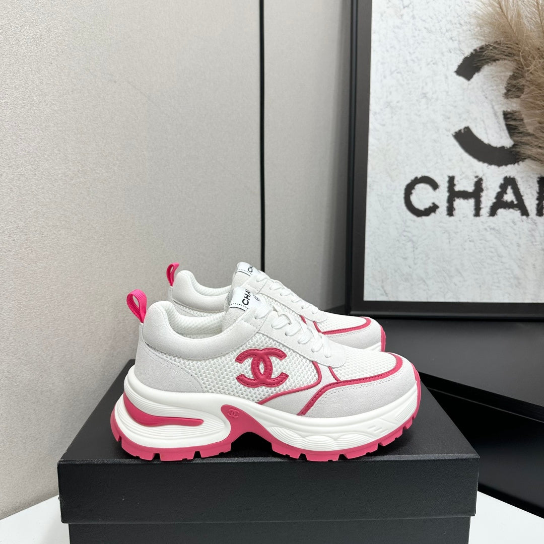 CHANEL 26S SNEAKERS IN WHITE AND DARK PINK CALFSKIN