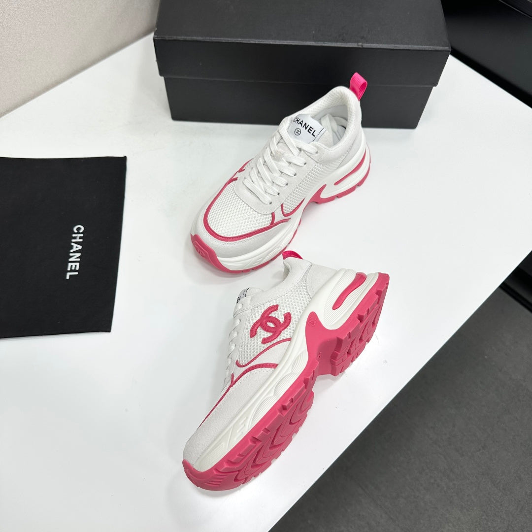 CHANEL 26S SNEAKERS IN WHITE AND DARK PINK CALFSKIN
