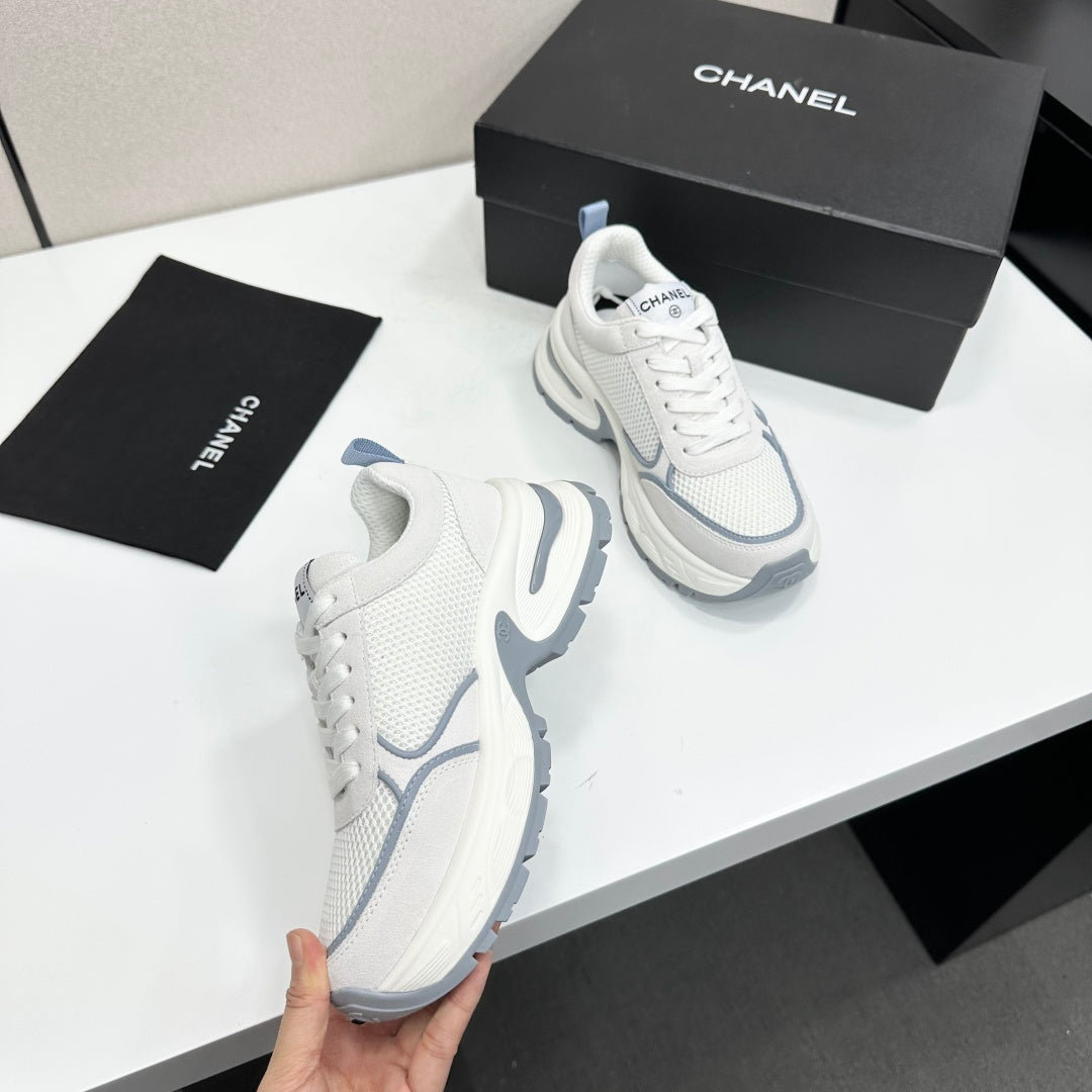 CHANEL 26S SNEAKERS IN WHITE AND GREY CALFSKIN