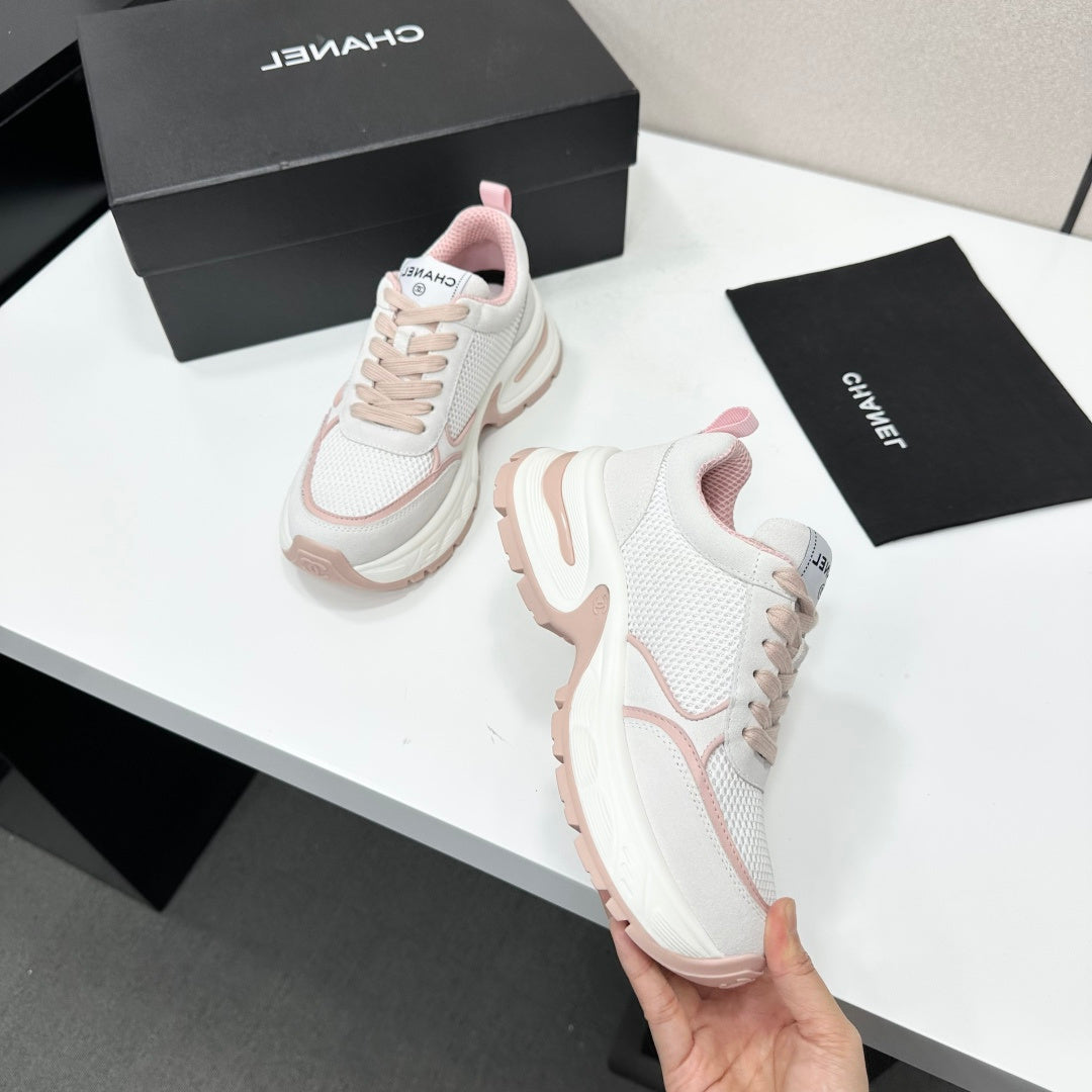 CHANEL 26S SNEAKERS IN WHITE AND PINK CALFSKIN