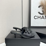 CHANEL 26S HIGH HEEL MULE SANDALS 50 MM IN BLACK LAMBSKIN WITH BOW DETAIL