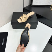 CHANEL 26S HIGH HEEL MULE SANDALS 50 MM IN BEIGE LAMBSKIN WITH BOW DETAIL