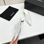 CHANEL 26S HIGH HEELS MULES 35 MM IN WHITE MESH